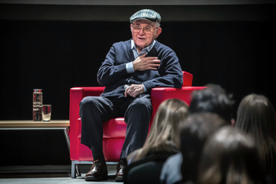 Pinchas sharing his story with students. Halifax, 2019.
