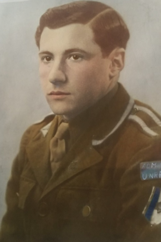A painting of Benny Freedman in his uniform while working for the United Nations Relief and Rehabilitation Administration (UNRRA).