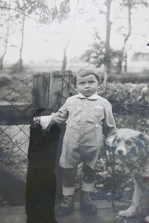 Ed with his dog, on vacation in the countryside. Katowice, Poland, 1933.