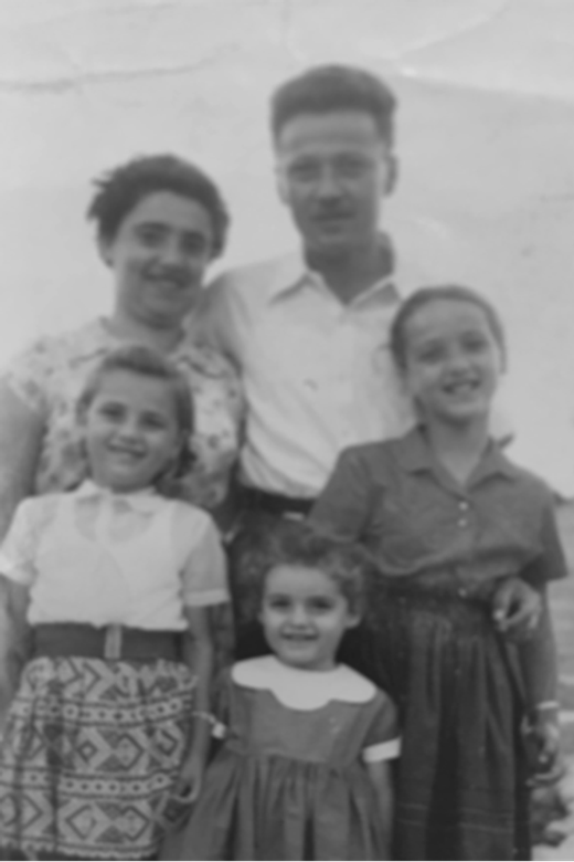 Israel, Hadassah and their three daughters, Lea, Orly and Shoshanna (left to right). Jerusalem, Israel, 1959.