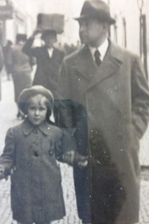 Lisa and her father walking in Prague, circa 1936.